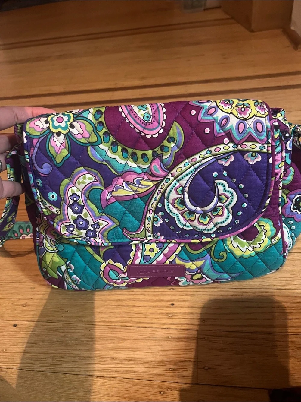 Vera Bradley Purple Teal Paisley Quilted Crossbody Bag